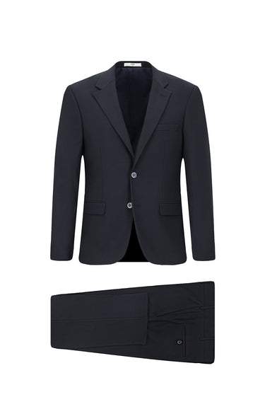  Koyu Lacivert Slim Fit Dar Kesim Yünlü Klasik Takım Elbise