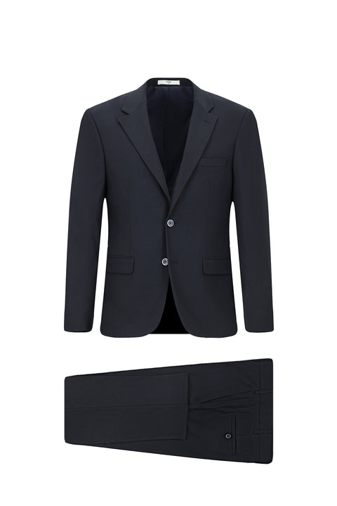 Koyu Lacivert 7 Drop Slim Fit Dar Kesim Yünlü Takım Elbise