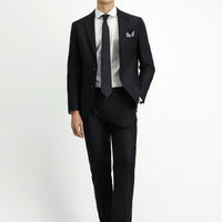 Siyah 7 Drop Slim Fit Dar Kesim Beli Lastikli Yünlü Takım Elbise