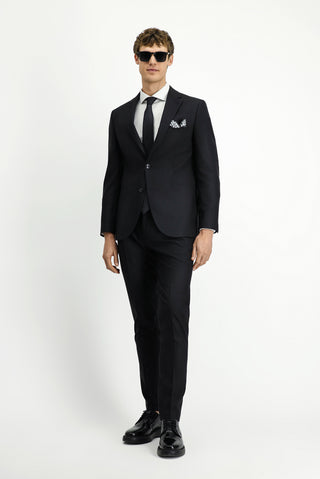  Siyah Slim Fit Dar Kesim Beli Lastikli Yünlü Klasik Takım Elbise