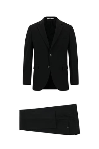  Siyah Slim Fit Dar Kesim Yünlü Klasik Takım Elbise