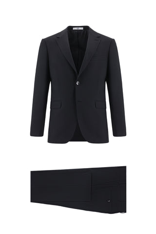  Siyah Slim Fit Dar Kesim Yünlü Klasik Takım Elbise
