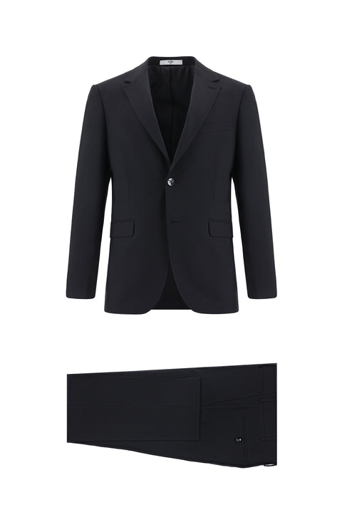 Siyah 7 Drop Slim Fit Dar Kesim Yünlü Takım Elbise