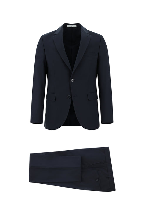 Koyu Lacivert 7 Drop Slim Fit Dar Kesim Yünlü Takım Elbise