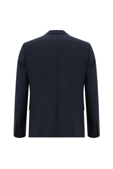Koyu Lacivert Slim Fit Dar Kesim Yünlü Klasik Takım Elbise