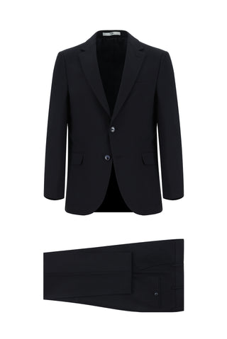  Koyu Lacivert Slim Fit Dar Kesim Yünlü Klasik Takım Elbise