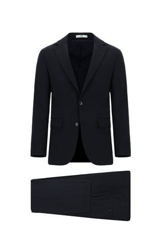  Koyu Lacivert Slim Fit Dar Kesim Yünlü Klasik Takım Elbise