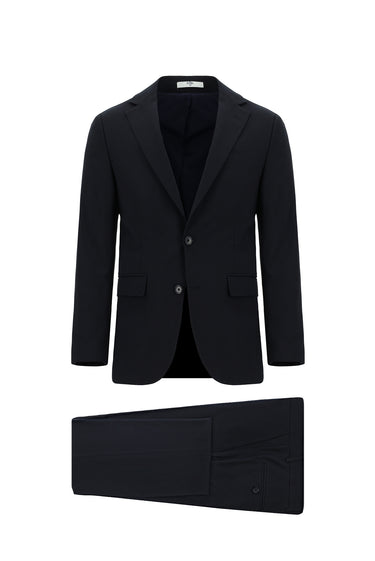  Koyu Lacivert Slim Fit Dar Kesim Yünlü Klasik Takım Elbise