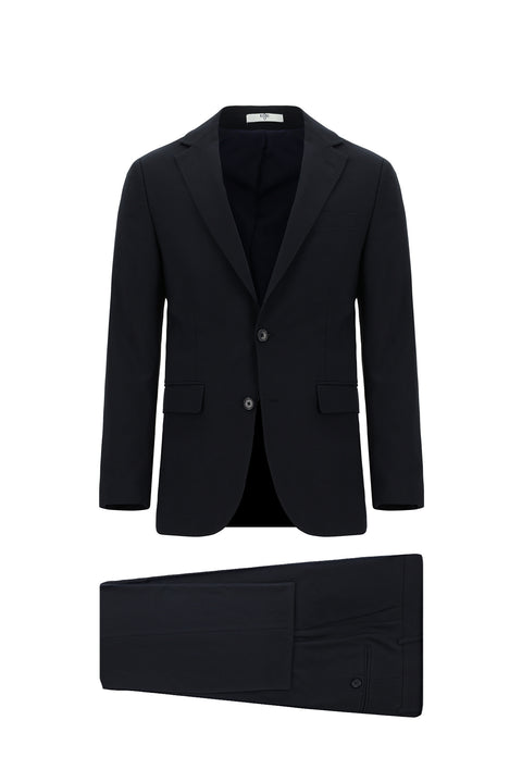 Koyu Lacivert 7 Drop Slim Fit Dar Kesim Yünlü Takım Elbise