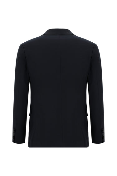  Koyu Lacivert Slim Fit Dar Kesim Yünlü Klasik Takım Elbise