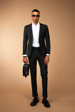  Siyah 7 Drop Slim Fit Dar Kesim Yünlü Takım Elbise