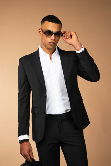 Siyah Slim Fit Dar Kesim Yünlü Klasik Takım Elbise