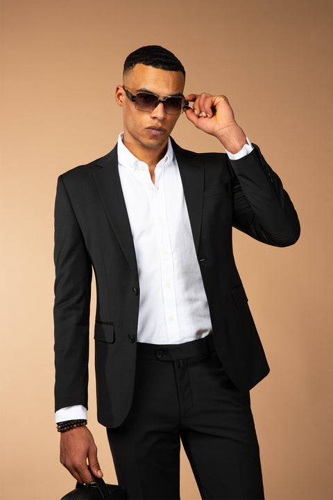 Black 7 Drop Slim Fit Narrow Cut Wool Suit