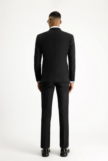 Siyah Slim Fit Dar Kesim Yünlü Klasik Takım Elbise