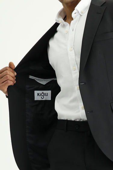 Siyah Slim Fit Dar Kesim Yünlü Klasik Takım Elbise