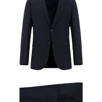 Koyu Lacivert Slim Fit Dar Kesim Yünlü Klasik Takım Elbise