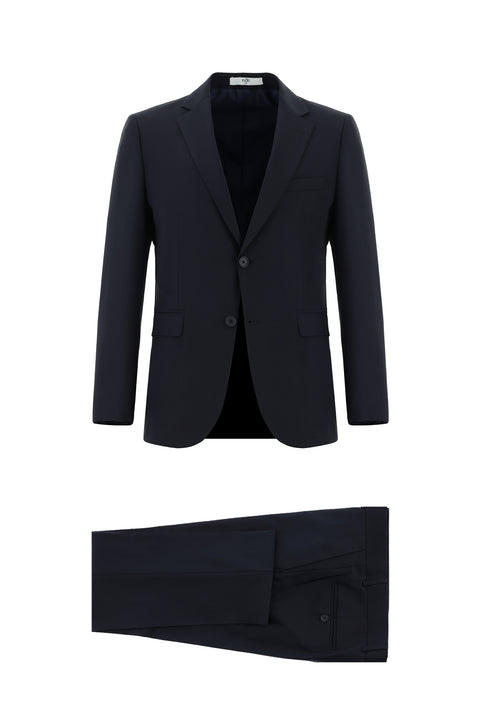 Koyu Lacivert 7 Drop Slim Fit Dar Kesim Yünlü Takım Elbise