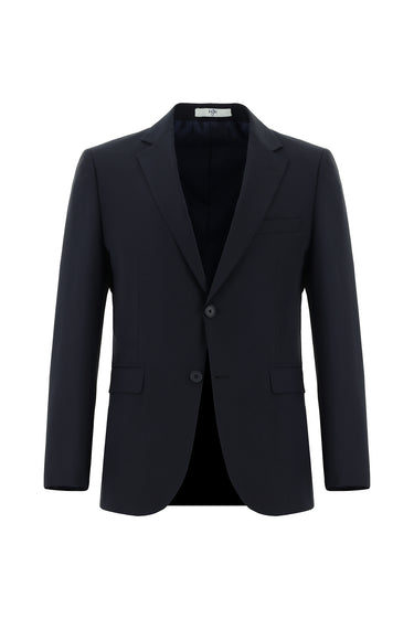 Koyu Lacivert Slim Fit Dar Kesim Yünlü Klasik Takım Elbise