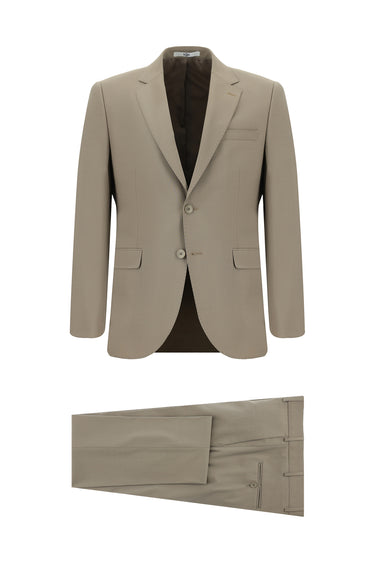  Açık Vizon Slim Fit Dar Kesim Yünlü Klasik Takım Elbise