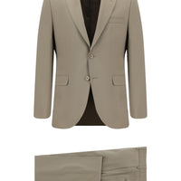 Açık Vizon 8 Drop Muscle Fit Uzun Atletik Kesim Yünlü Takım Elbise