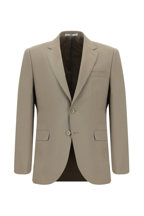 Açık Vizon 7 Drop Slim Fit Dar Kesim Yünlü Takım Elbise