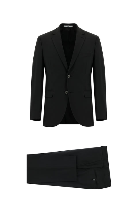 Siyah 7 Drop Slim Fit Dar Kesim Yünlü Takım Elbise