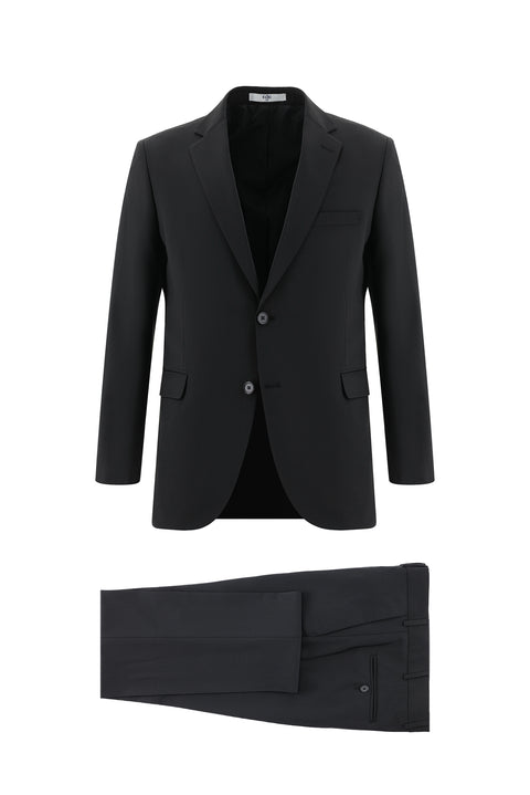 Siyah 7 Drop Slim Fit Dar Kesim Yünlü Takım Elbise