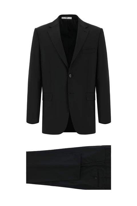 Siyah 4 Drop Relaxed Fit Rahat Kesim Yünlü Takım Elbise