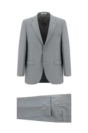 Açık Gri Super Slim Fit Ekstra Dar Kesim Yünlü Klasik Takım Elbise