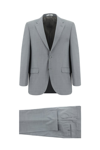  Açık Gri Relaxed Fit Rahat Kesim Yünlü Klasik Takım Elbise