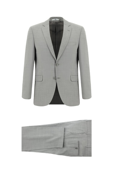 Orta Gri Slim Fit Dar Kesim Yünlü Klasik Takım Elbise