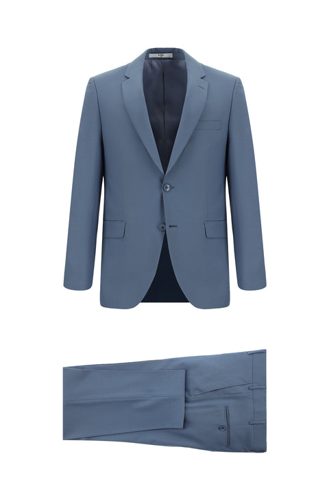 Koyu Mavi  7 Drop Slim Fit Dar Kesim Yünlü Takım Elbise