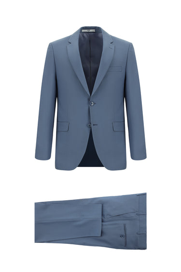  Koyu Mavi  Super Slim Fit Ekstra Dar Kesim Yünlü Klasik Takım Elbise