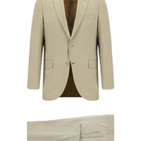Açık Bej Slim Fit Dar Kesim Yünlü Klasik Takım Elbise