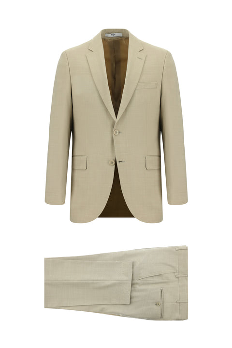 Açık Bej 7 Drop Slim Fit Dar Kesim Yünlü Takım Elbise