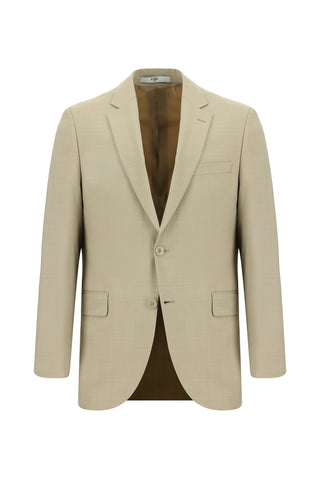  Açık Bej Slim Fit Dar Kesim Yünlü Klasik Takım Elbise