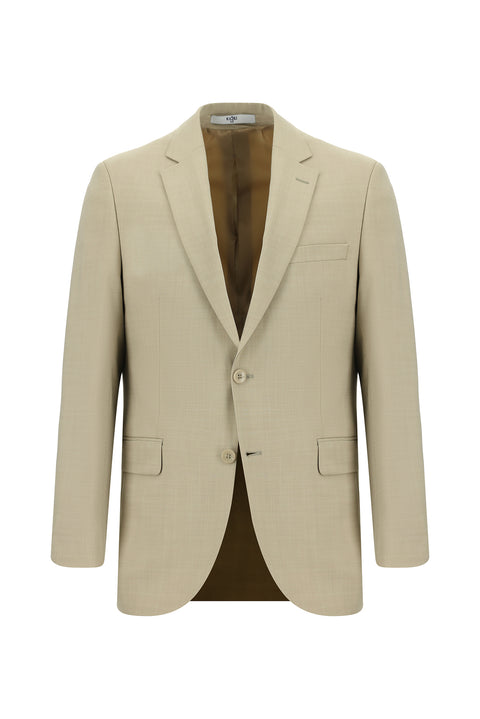 Açık Bej 7 Drop Slim Fit Dar Kesim Yünlü Takım Elbise