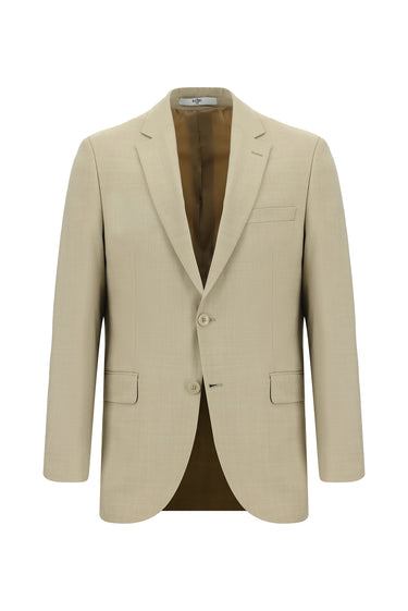 Açık Bej Slim Fit Dar Kesim Yünlü Klasik Takım Elbise
