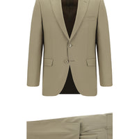 Koyu Bej Super Slim Fit Ekstra Dar Kesim Yünlü Klasik Takım Elbise