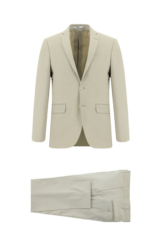  Krem 7 Drop Slim Fit Dar Kesim Yünlü Takım Elbise