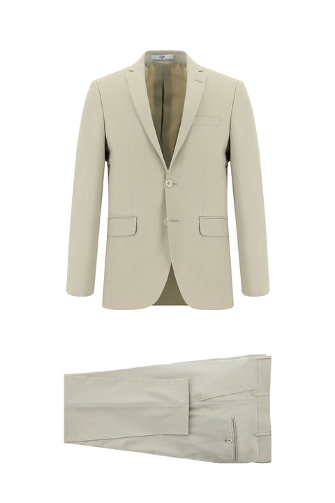 Krem 7 Drop Slim Fit Dar Kesim Yünlü Takım Elbise