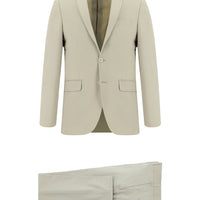 Krem Super Slim Fit Ekstra Dar Kesim Yünlü Klasik Takım Elbise