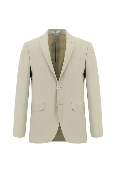 Krem Slim Fit Dar Kesim Yünlü Klasik Takım Elbise