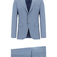 Açık Mavi Relaxed Fit Rahat Kesim Yünlü Klasik Takım Elbise