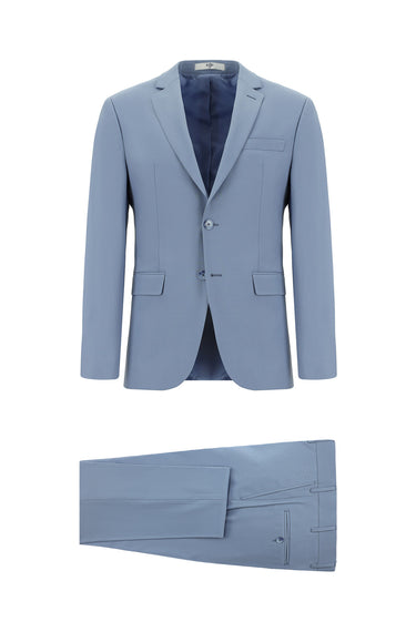 Açık Mavi Relaxed Fit Rahat Kesim Yünlü Klasik Takım Elbise