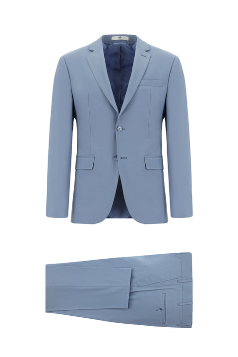Light Blue 4-Drop Relaxed Fit Wool Suit