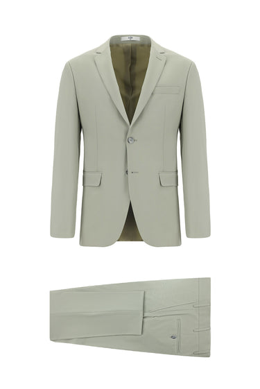  Yağ Yeşili-Olive Super Slim Fit Ekstra Dar Kesim Yünlü Klasik Takım Elbise