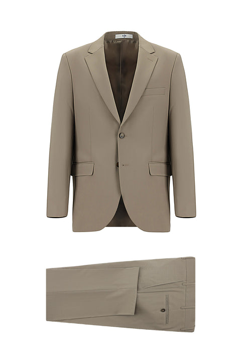 Açık Vizon 7 Drop Super Slim Fit Eksra Dar Kesim Yünlü Takım Elbise