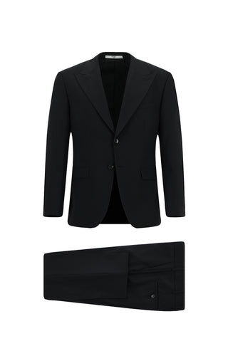  Siyah 8 Drop Long Slim Fit Uzun Dar Kesim Yünlü Takım Elbise