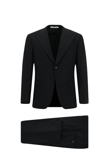 Siyah Slim Fit Dar Kesim Yünlü Klasik Takım Elbise